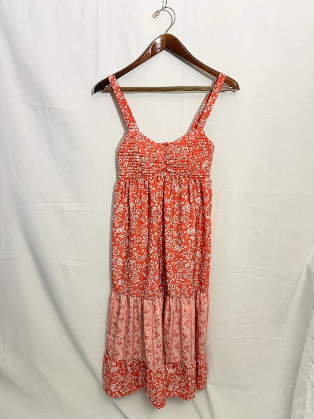 Band of the Free Orange Cream Floral Smocked Tiered Maxi Dress M